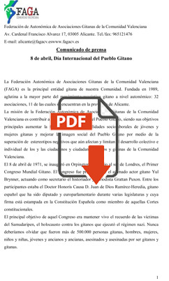 Comunicado. 8 de Abril, Día Internacional del Pueblo Gitano