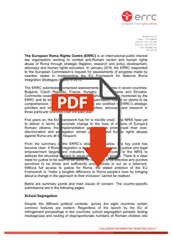 Infome 2016 del European Roma Rights Center, The European Roma Rights Centre (ERRC)